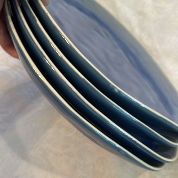 Plates Pottery Blue Cloudy Glazed Asymmetrical Heavy Serve Dinner - Picture 10 of 10